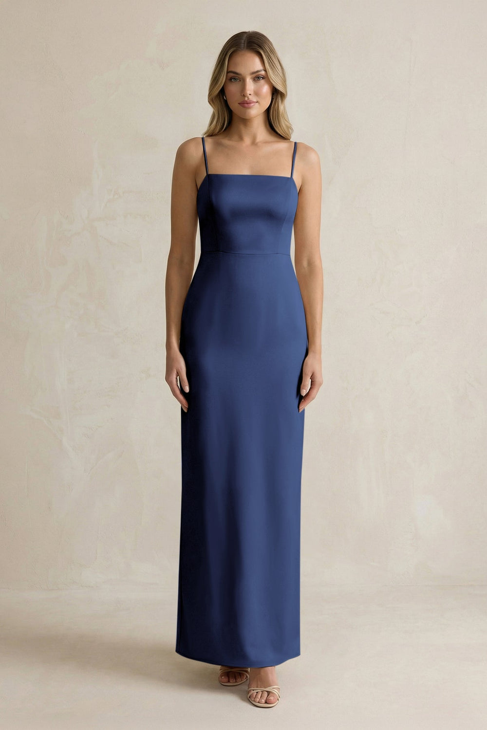 Sheath Spaghetti Straps Satin Bridesmaid Dress in Navy - KISS BRIDAL Bridesmaid Dresses