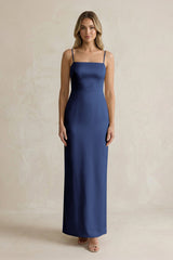 Sheath Spaghetti Straps Satin Bridesmaid Dress in Navy - KISS BRIDAL Bridesmaid Dresses