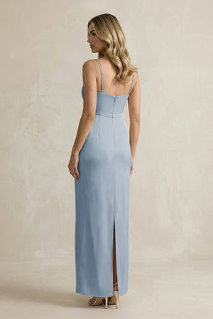 Sheath Spaghetti Straps Satin Bridesmaid Dress in Neptune - KISS BRIDAL Bridesmaid Dresses