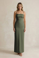 Sheath Spaghetti Straps Satin Bridesmaid Dress in Olive - KISS BRIDAL Bridesmaid Dresses
