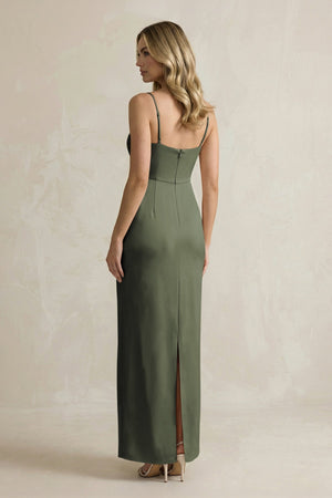 Sheath Spaghetti Straps Satin Bridesmaid Dress in Olive - KISS BRIDAL Bridesmaid Dresses