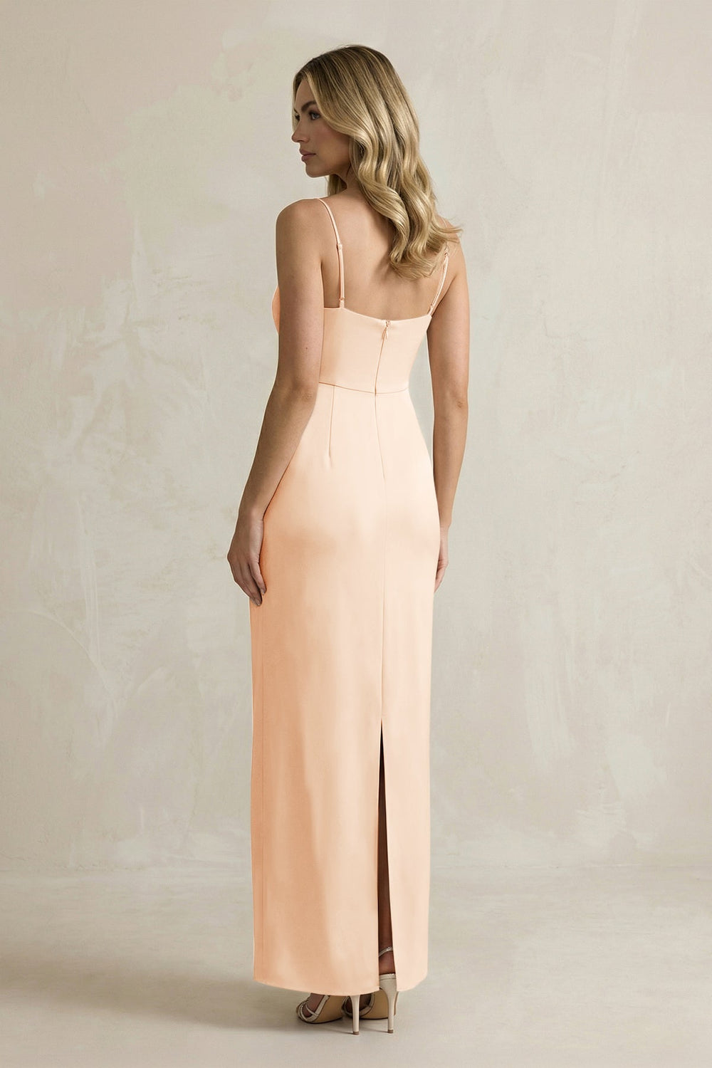 Sheath Spaghetti Straps Satin Bridesmaid Dress in Pale Blush - KISS BRIDAL Bridesmaid Dresses