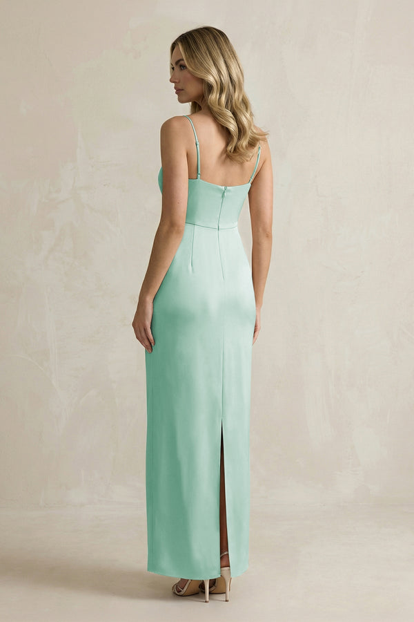 Sheath Spaghetti Straps Satin Bridesmaid Dress in Pale Pistachio - KISS BRIDAL Bridesmaid Dresses