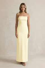 Sheath Spaghetti Straps Satin Bridesmaid Dress in Pastel Yellow - KISS BRIDAL Bridesmaid Dresses