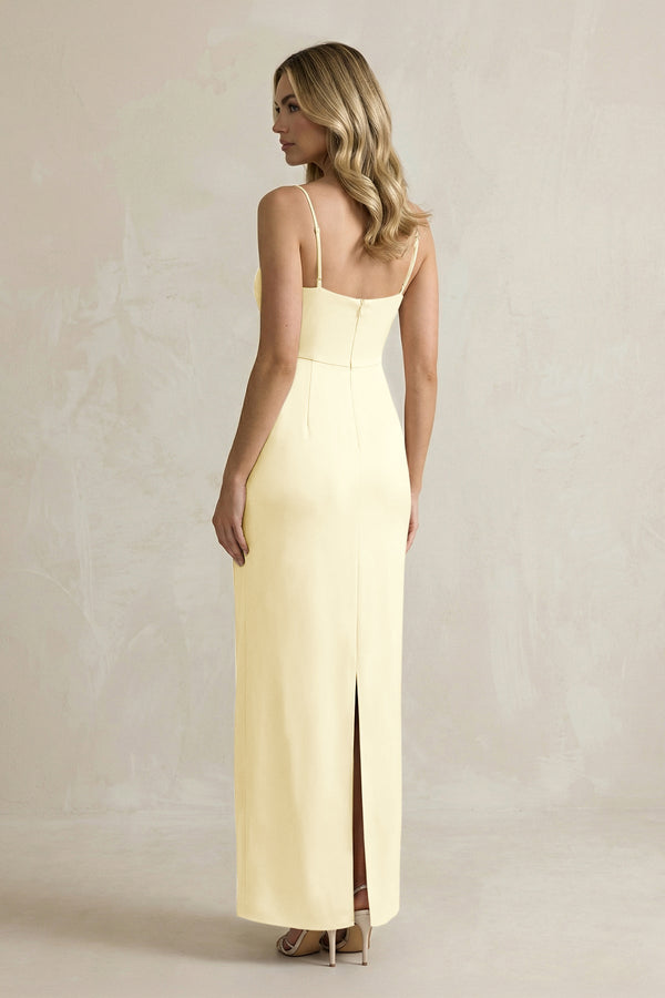 Sheath Spaghetti Straps Satin Bridesmaid Dress in Pastel Yellow - KISS BRIDAL Bridesmaid Dresses