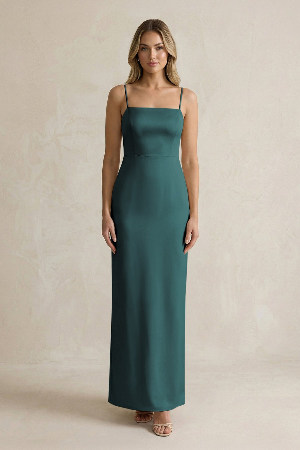 Sheath Spaghetti Straps Satin Bridesmaid Dress in Pine - KISS BRIDAL Bridesmaid Dresses