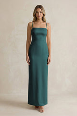 Sheath Spaghetti Straps Satin Bridesmaid Dress in Pine - KISS BRIDAL Bridesmaid Dresses