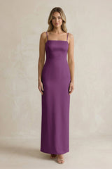 Sheath Spaghetti Straps Satin Bridesmaid Dress in Plum - KISS BRIDAL Bridesmaid Dresses