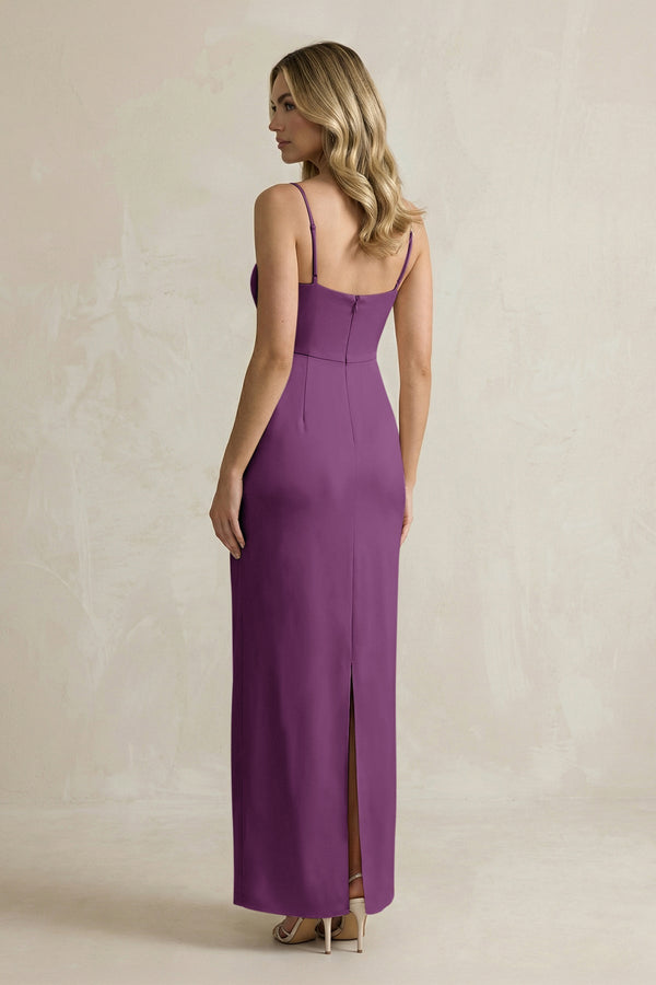 Sheath Spaghetti Straps Satin Bridesmaid Dress in Plum - KISS BRIDAL Bridesmaid Dresses