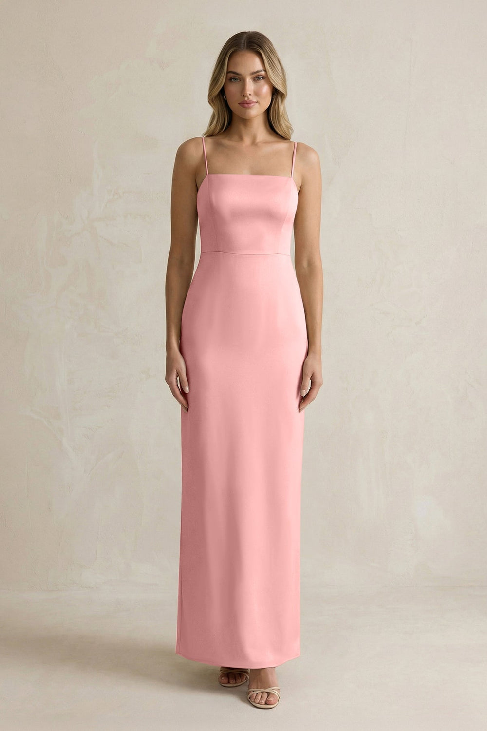 Sheath Spaghetti Straps Satin Bridesmaid Dress in Rosette - KISS BRIDAL Bridesmaid Dresses