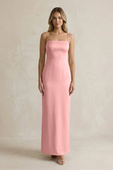 Sheath Spaghetti Straps Satin Bridesmaid Dress in Rosette - KISS BRIDAL Bridesmaid Dresses