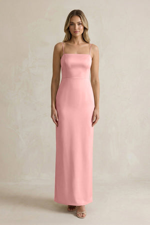 Sheath Spaghetti Straps Satin Bridesmaid Dress in Rosette - KISS BRIDAL Bridesmaid Dresses