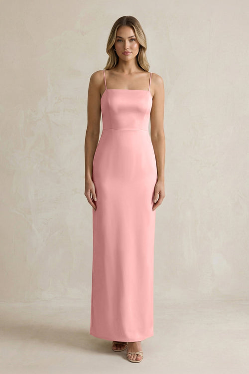 Sheath Spaghetti Straps Satin Bridesmaid Dress in Rosette - KISS BRIDAL Bridesmaid Dresses