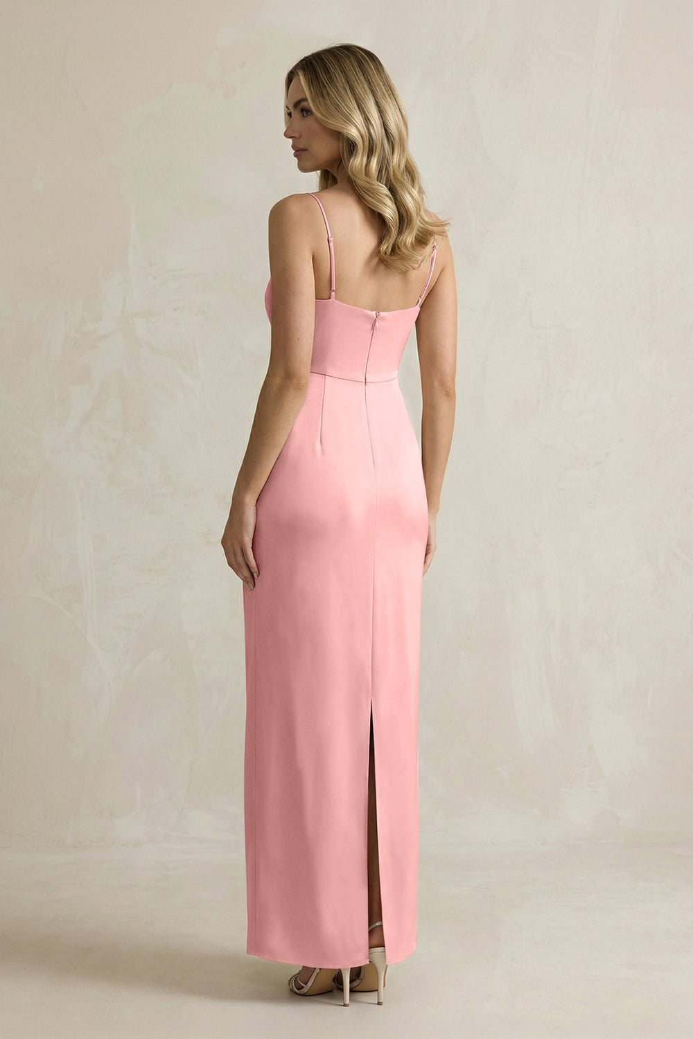Sheath Spaghetti Straps Satin Bridesmaid Dress in Rosette - KISS BRIDAL Bridesmaid Dresses