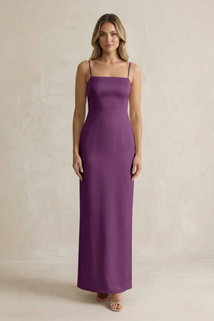 Sheath Spaghetti Straps Satin Bridesmaid Dress in Sangria - KISS BRIDAL Bridesmaid Dresses