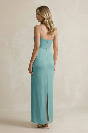 Sheath Spaghetti Straps Satin Bridesmaid Dress in Sea Glass - KISS BRIDAL Bridesmaid Dresses