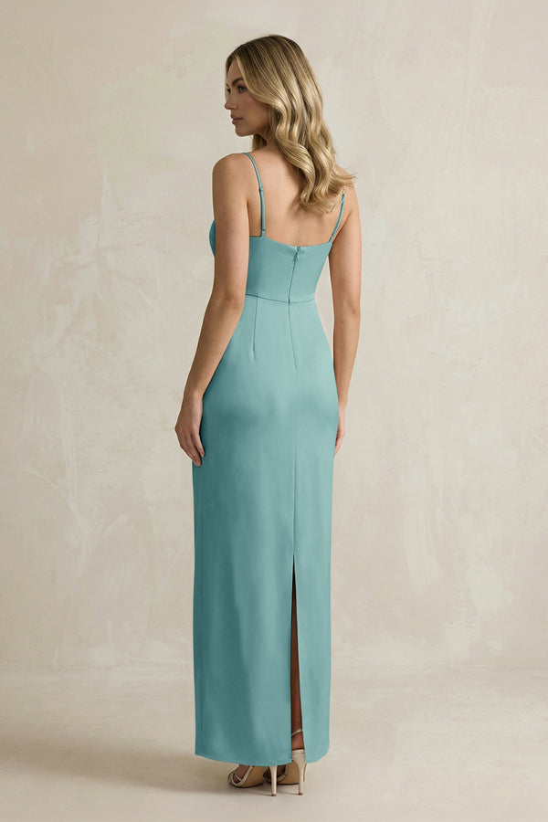 Sheath Spaghetti Straps Satin Bridesmaid Dress in Sea Glass - KISS BRIDAL Bridesmaid Dresses