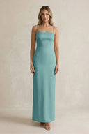 Sheath Spaghetti Straps Satin Bridesmaid Dress in Sea Glass - KISS BRIDAL Bridesmaid Dresses