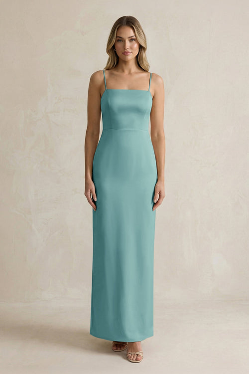 Sheath Spaghetti Straps Satin Bridesmaid Dress in Sea Glass - KISS BRIDAL Bridesmaid Dresses