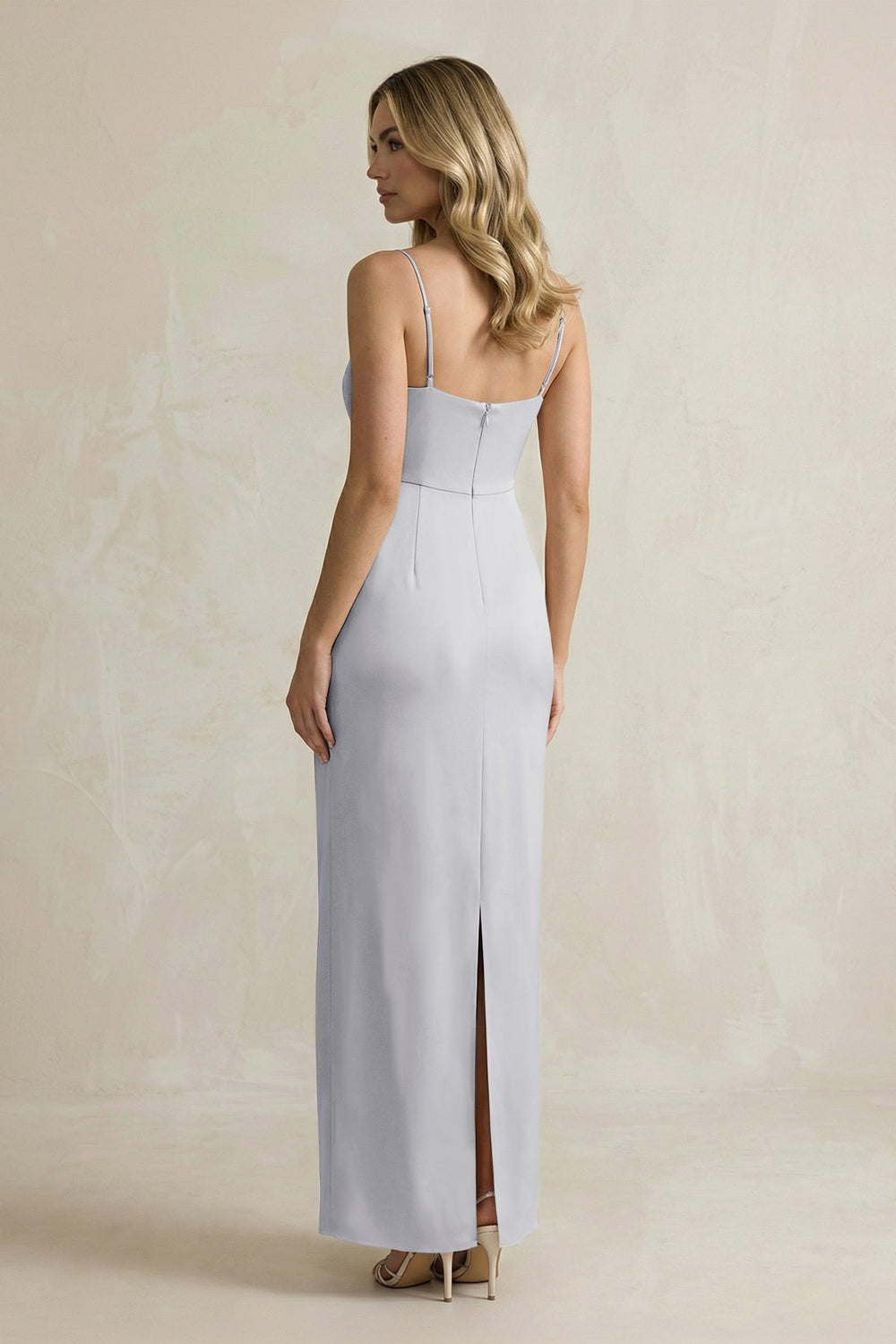 Sheath Spaghetti Straps Satin Bridesmaid Dress in Silver - KISS BRIDAL Bridesmaid Dresses