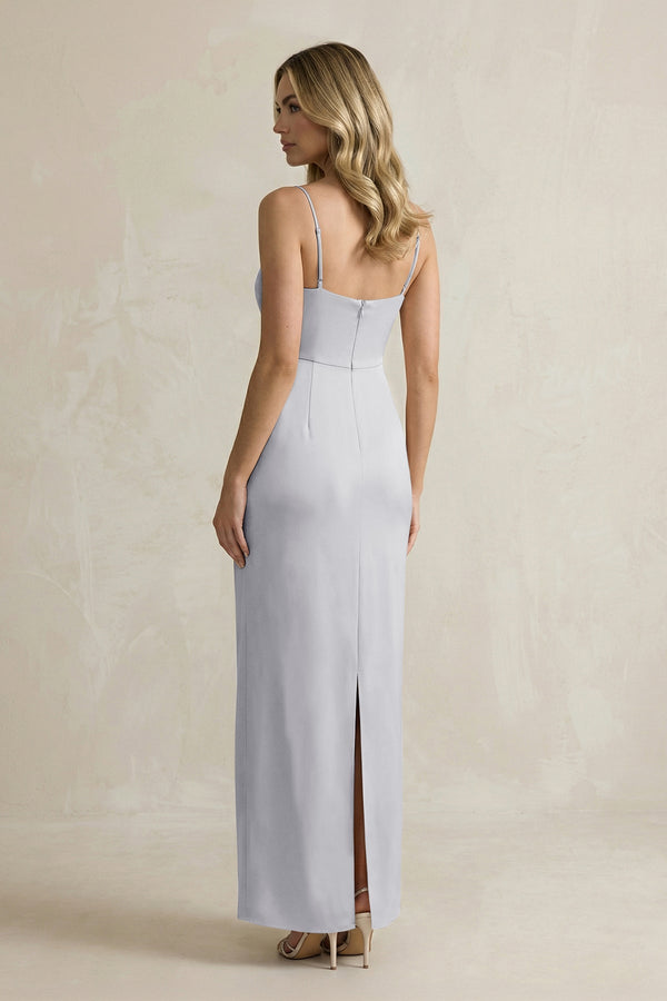 Sheath Spaghetti Straps Satin Bridesmaid Dress in Silver - KISS BRIDAL Bridesmaid Dresses