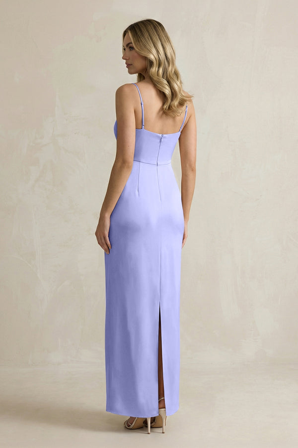 Sheath Spaghetti Straps Satin Bridesmaid Dress in Steel Blue - KISS BRIDAL Bridesmaid Dresses