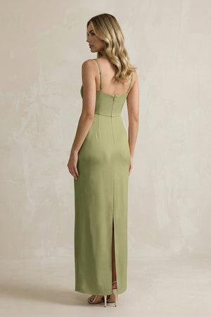 Sheath Spaghetti Straps Satin Bridesmaid Dress in Thyme - KISS BRIDAL Bridesmaid Dresses