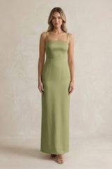 Sheath Spaghetti Straps Satin Bridesmaid Dress in Thyme - KISS BRIDAL Bridesmaid Dresses