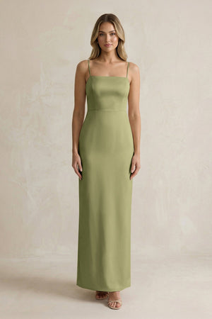 Sheath Spaghetti Straps Satin Bridesmaid Dress in Thyme - KISS BRIDAL Bridesmaid Dresses
