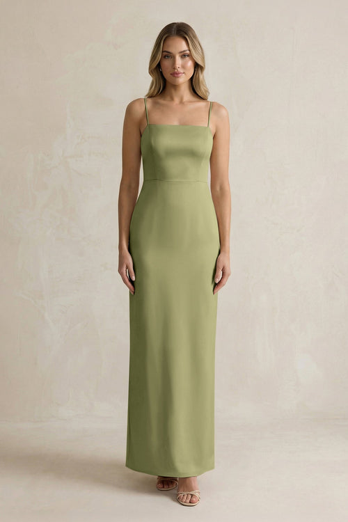 Sheath Spaghetti Straps Satin Bridesmaid Dress in Thyme - KISS BRIDAL Bridesmaid Dresses
