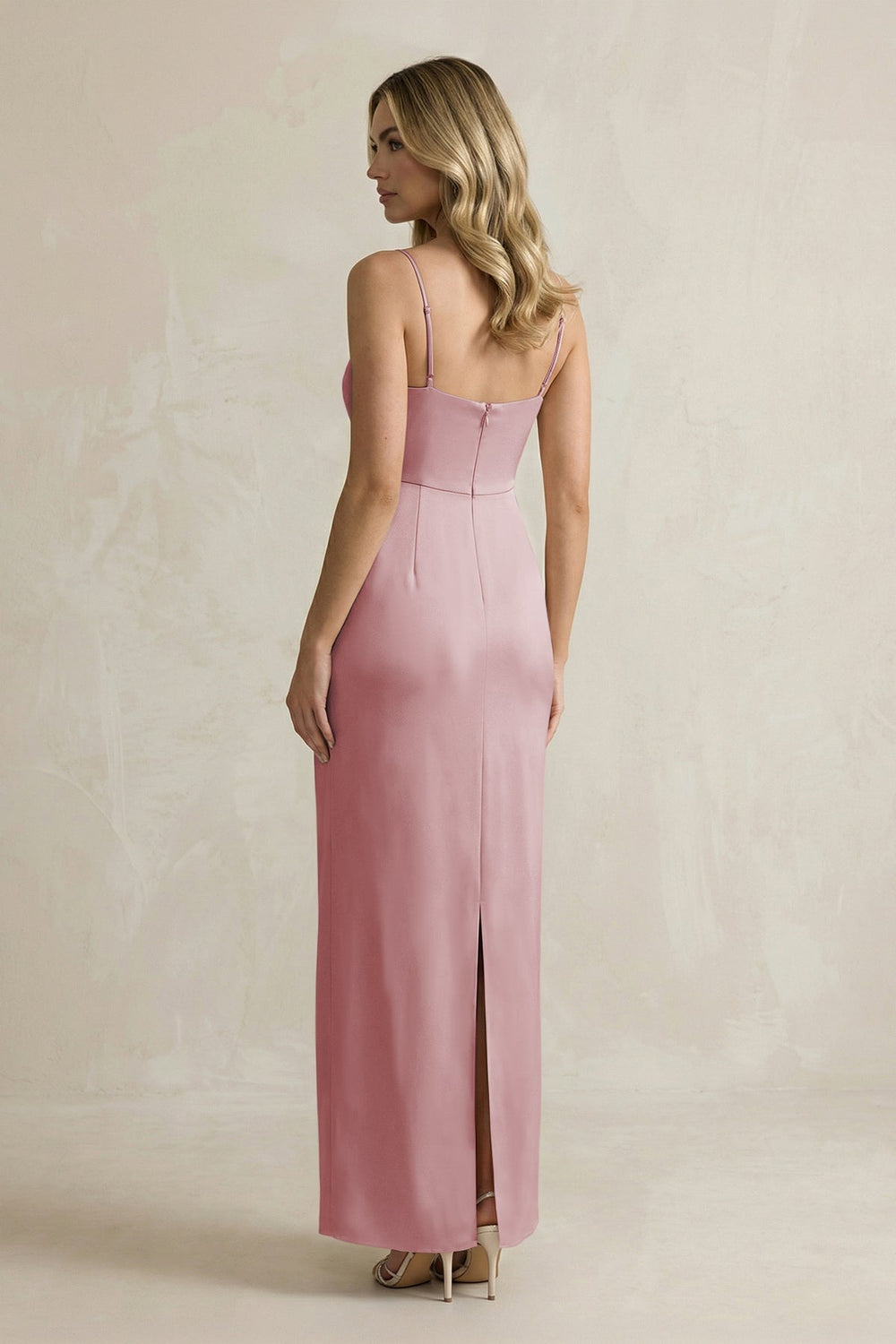 Sheath Spaghetti Straps Satin Bridesmaid Dress in Toffee - KISS BRIDAL Bridesmaid Dresses