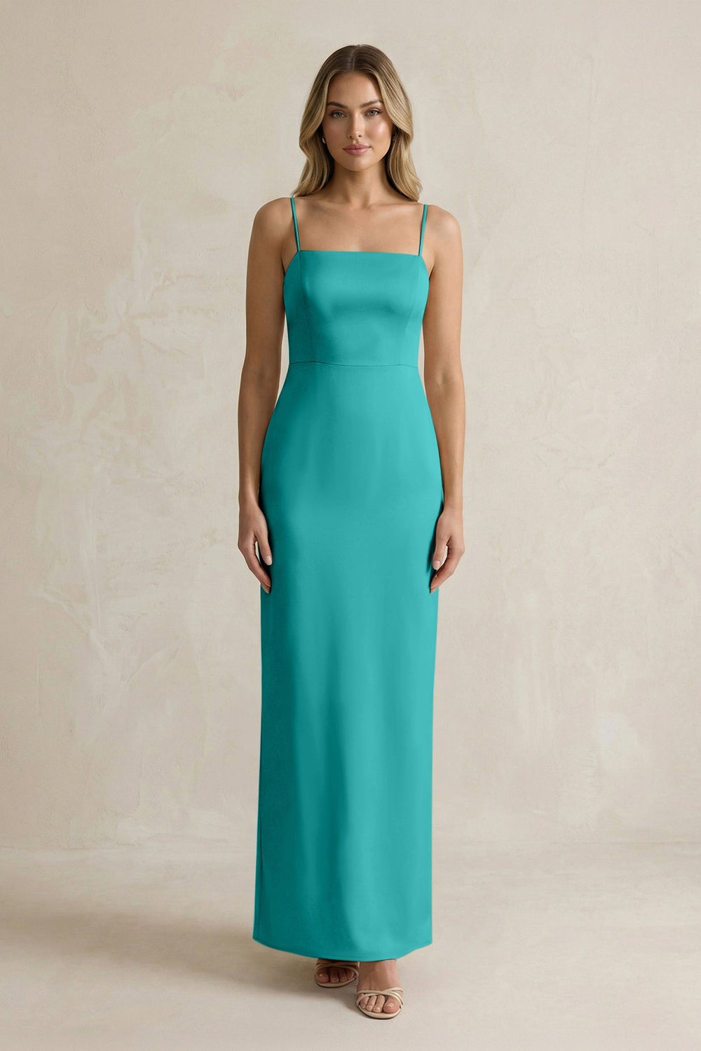Sheath Spaghetti Straps Satin Bridesmaid Dress in Turquoise - KISS BRIDAL Bridesmaid Dresses
