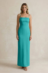 Sheath Spaghetti Straps Satin Bridesmaid Dress in Turquoise - KISS BRIDAL Bridesmaid Dresses