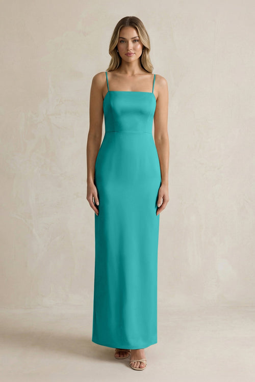 Sheath Spaghetti Straps Satin Bridesmaid Dress in Turquoise - KISS BRIDAL Bridesmaid Dresses