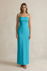 Sheath Spaghetti Straps Satin Bridesmaid Dress in Viridian Green - KISS BRIDAL Bridesmaid Dresses