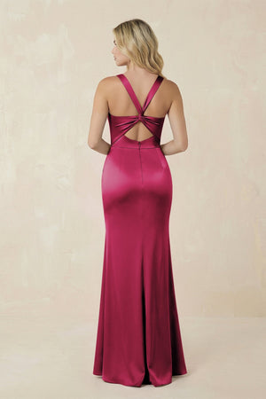 Sheath Square Neck Ruched Satin Bridesmaid Dress in Berry - KISS BRIDAL Bridesmaid Dresses