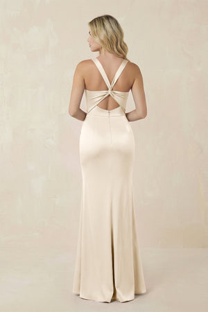 Sheath Square Neck Ruched Satin Bridesmaid Dress in Buttercream - KISS BRIDAL Bridesmaid Dresses