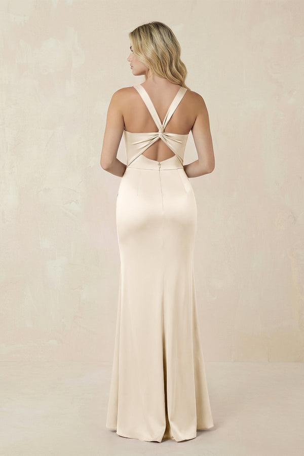 Sheath Square Neck Ruched Satin Bridesmaid Dress in Buttercream - KISS BRIDAL Bridesmaid Dresses