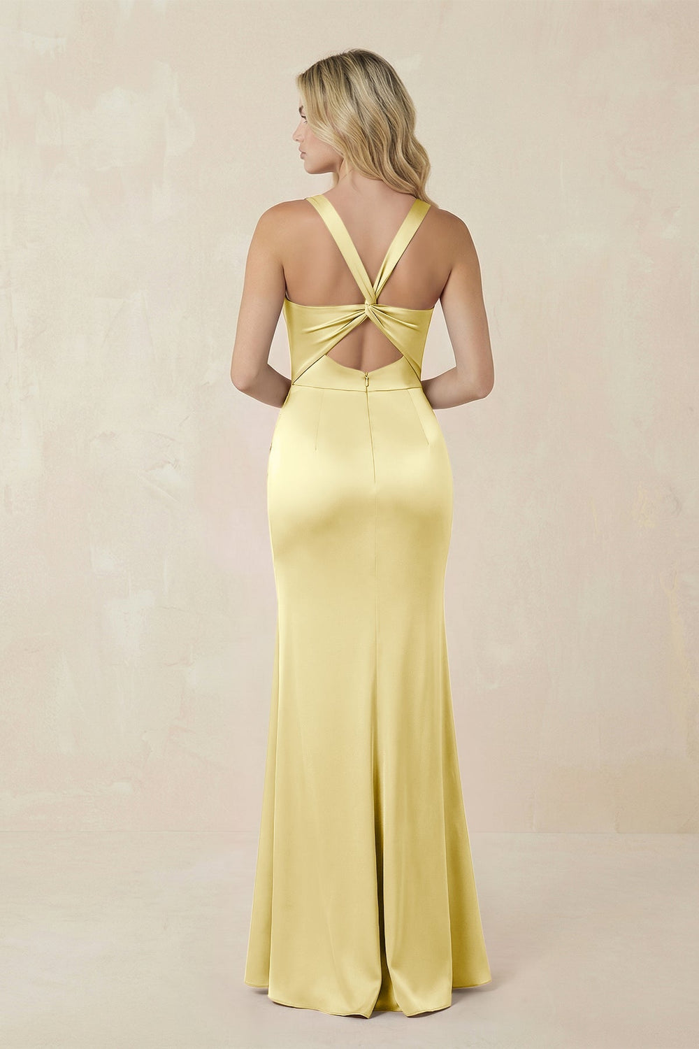 Sheath Square Neck Ruched Satin Bridesmaid Dress in Buttercup - KISS BRIDAL Bridesmaid Dresses