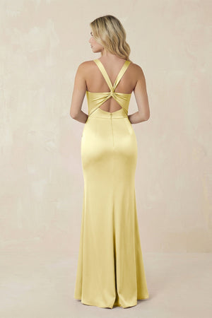 Sheath Square Neck Ruched Satin Bridesmaid Dress in Buttercup - KISS BRIDAL Bridesmaid Dresses