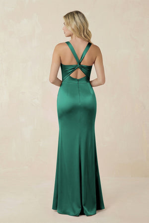 Sheath Square Neck Ruched Satin Bridesmaid Dress in Dark Green - KISS BRIDAL Bridesmaid Dresses