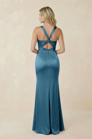 Sheath Square Neck Ruched Satin Bridesmaid Dress in Dark Teal - KISS BRIDAL Bridesmaid Dresses