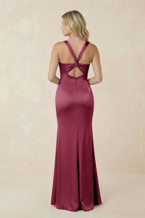 Sheath Square Neck Ruched Satin Bridesmaid Dress in Desert Rose - KISS BRIDAL Bridesmaid Dresses