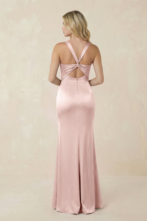 Sheath Square Neck Ruched Satin Bridesmaid Dress in English Rose - KISS BRIDAL Bridesmaid Dresses