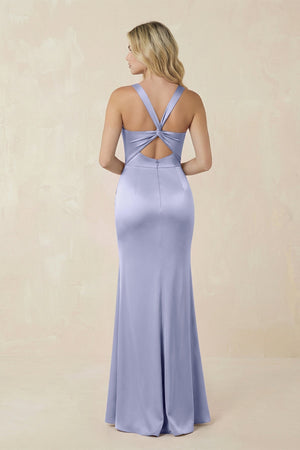 Sheath Square Neck Ruched Satin Bridesmaid Dress in Lavender - KISS BRIDAL Bridesmaid Dresses