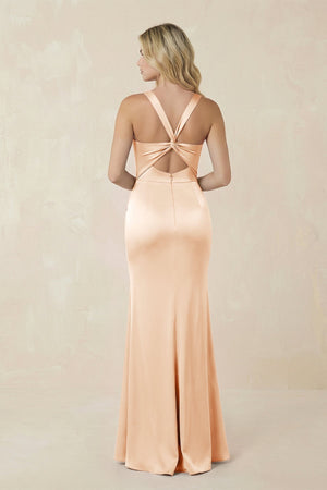 Sheath Square Neck Ruched Satin Bridesmaid Dress in Pale Blush - KISS BRIDAL Bridesmaid Dresses