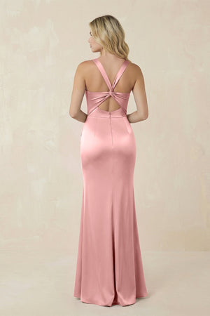 Sheath Square Neck Ruched Satin Bridesmaid Dress in Rosette - KISS BRIDAL Bridesmaid Dresses