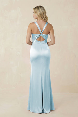 Sheath Square Neck Ruched Satin Bridesmaid Dress in Sky Blue - KISS BRIDAL Bridesmaid Dresses