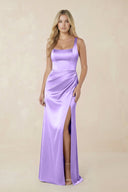 Sheath Square Neck Ruched Satin Bridesmaid Dress in Vintage Mauve - KISS BRIDAL Bridesmaid Dresses