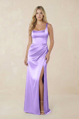 Sheath Square Neck Ruched Satin Bridesmaid Dress in Vintage Mauve - KISS BRIDAL Bridesmaid Dresses
